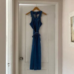 Women’s Madewell Wide Leg Denim Halter Jumpsuit 70’s inspired size 00 waist tie